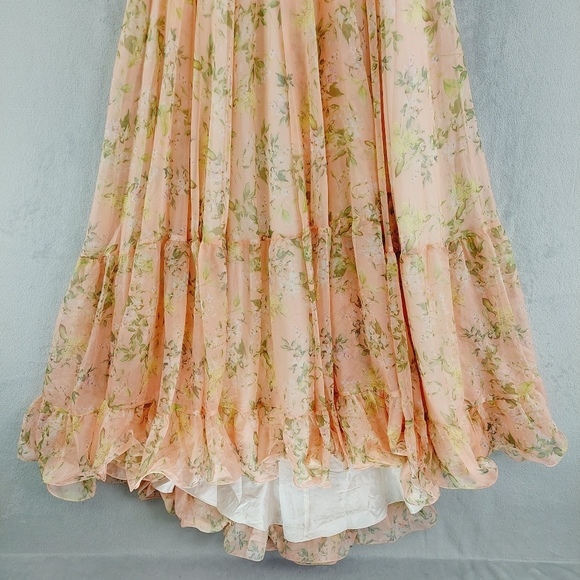 NWT Mac Duggal  Pink Multicolor Ruffle Tiered Floral Cut-Out Chiffon Gown P2841 - Picture 3 of 11
